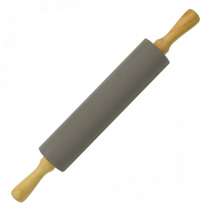 Kinghoff - Siliconen Deegroller - 47 cm - Houten Handgrepen - Grijs