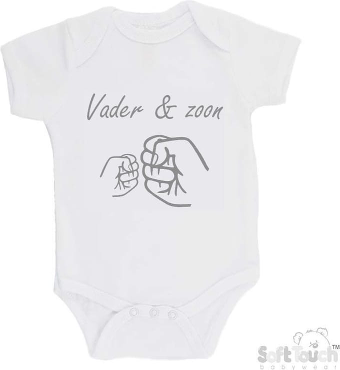 100% katoenen Romper "Vader & zoon Boks" Unisex Katoen Wit/grijs Maat 62/68 Vaderdag