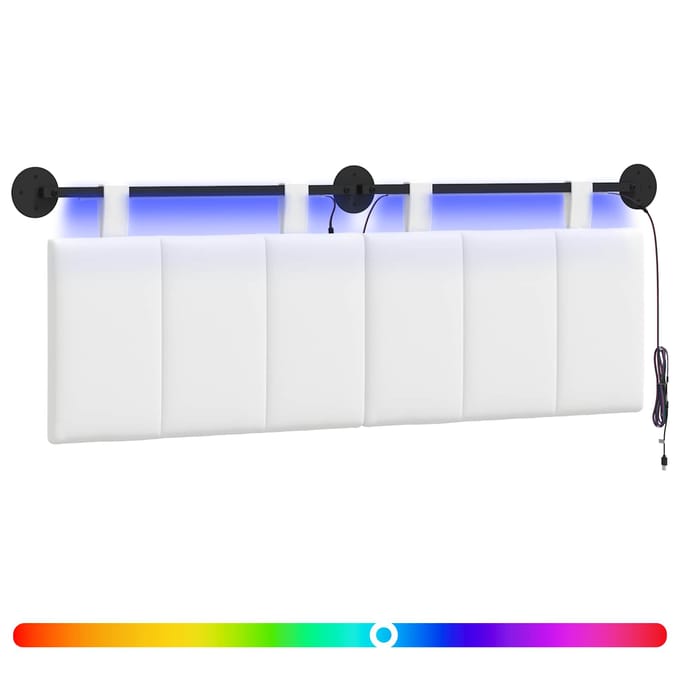 vidaXL - Hangend - hoofdbord - Met - LED-verlichting - Wit - Stof
