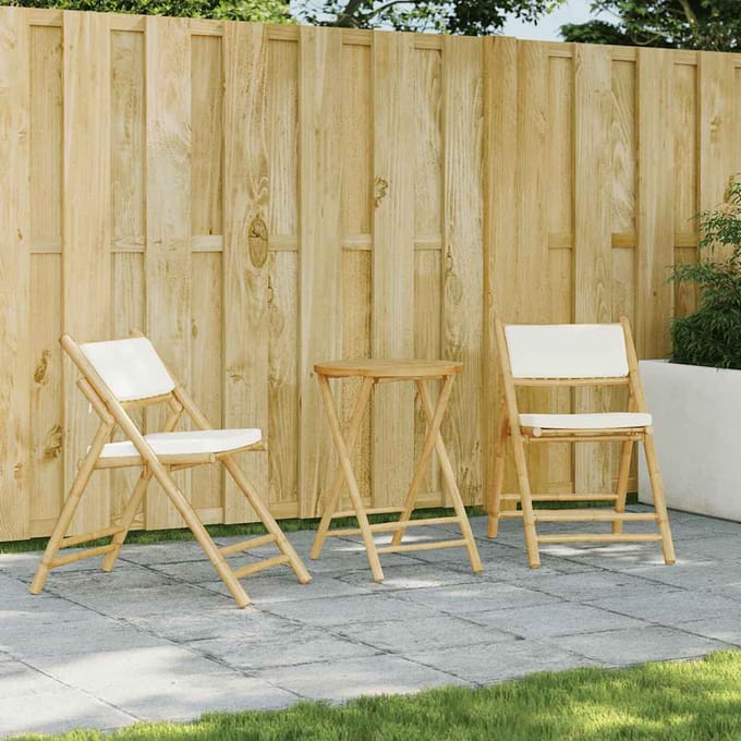vidaXL - Bistrostoelen - 2 - st - inklapbaar - met - kussens - bamboe - crèmewit