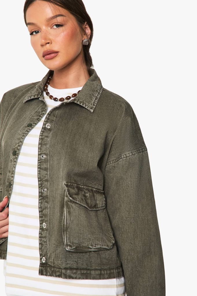boohoo Dames Button Detail Washed Jacket | Kaki | Maat: 38