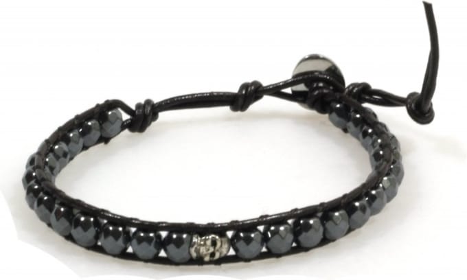 Heaven Eleven Men - Leer Zwart hematiet 6mm - Skull - fits all