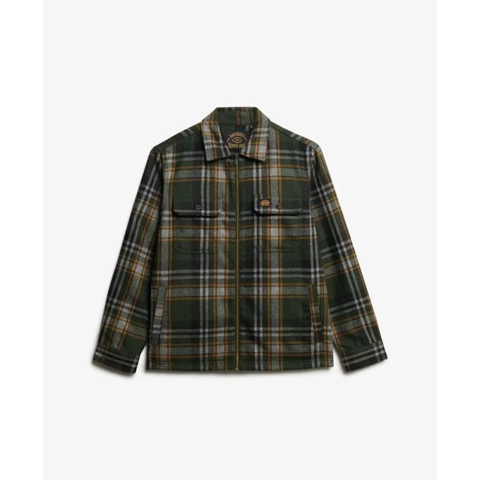 Superdry Overshirt Miller Wool Blend Ruit Groen - Maat L - Heren