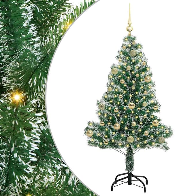 vidaXL - Kunstkerstboom - Sneeuw - Gevlokt - met - LED - Licht - Groen - en - Wit - 150 - cm