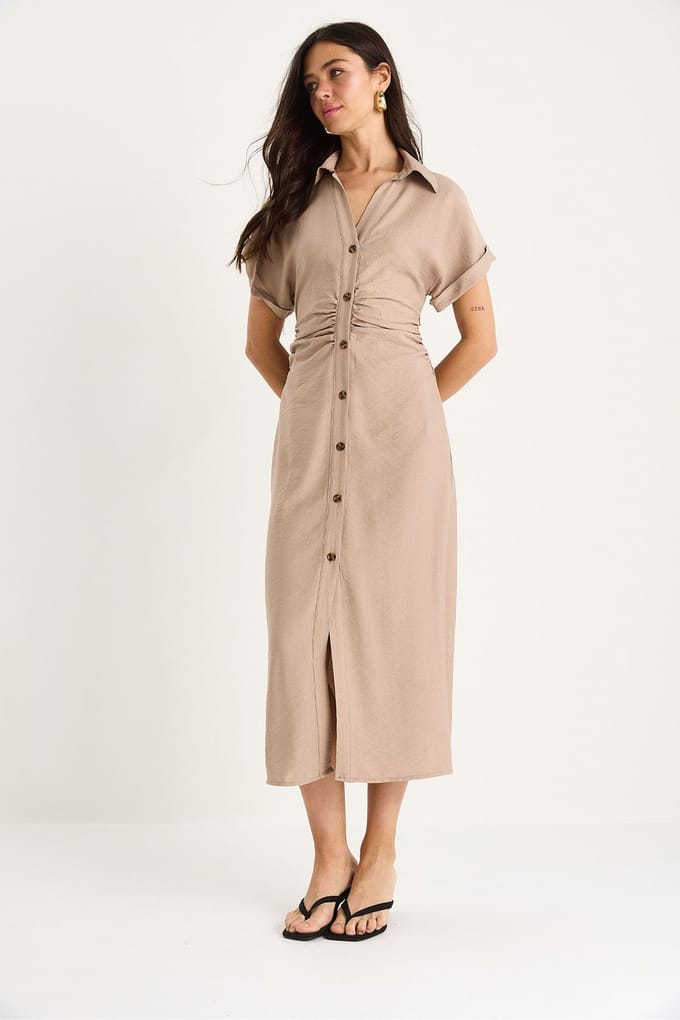 V-hals Midi-jurk met knoopsluiting