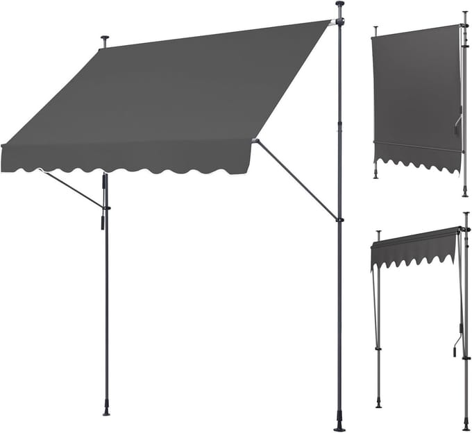 Balkonluifel - Terrasoverkapping - Buiten Zitten - Zonder Boren - 150x120cm - Grijs