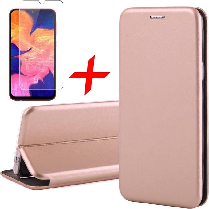 Hoesje geschikt voor Samsung A10 en Screenprotector - Book Case Slim Wallet Roségoud + Screen Protector