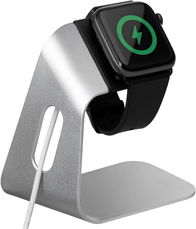 Eko, Moderne en resistente stalen oplaadstandaard voor Apple Watch, Zilver