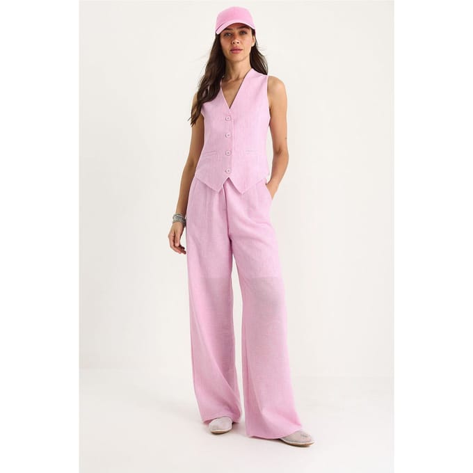 V-hals Vest en Wijde Broek Twee-delige Coördinatie Set
