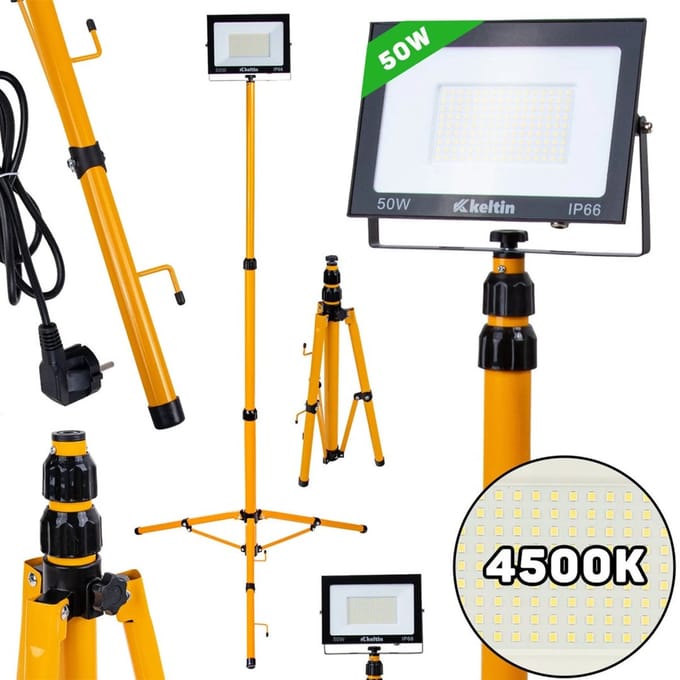 Keltin LED bouwlamp - 50W - telescopisch statief - neutraal wit 4500K - verstelbare hoogte 60-160 cm