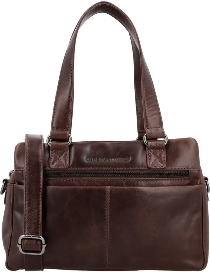 Hide & Stitches Porto Handtas Schoudertas - Leren Dames Tas - Donkerbruin