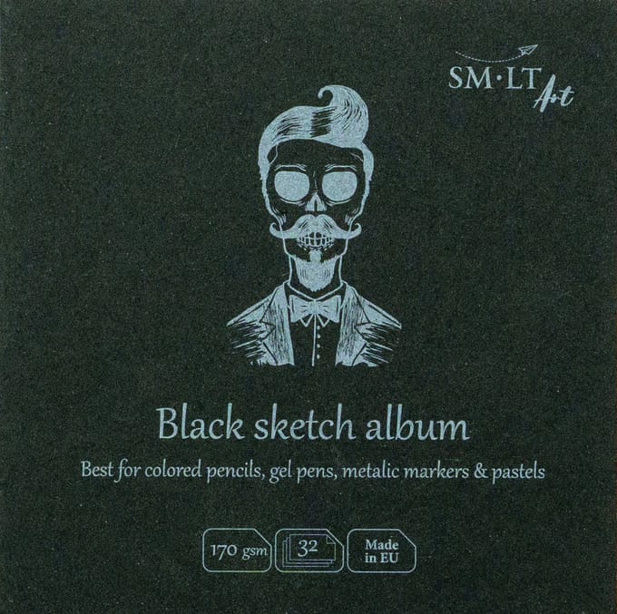 SMLT schetsboek zwart papier vierkant 14 cm 170gr 32 vellen FSC.
