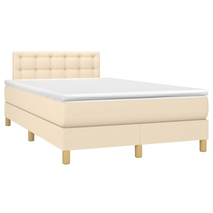 vidaXL - Boxspring - met - matras - en - LED - stof - crèmekleurig - 120x200 - cm