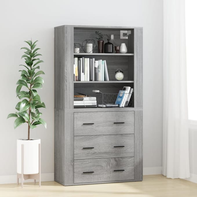vidaXL - Hoge - kast - bewerkt - hout - grijs - sonoma - eikenkleurig
