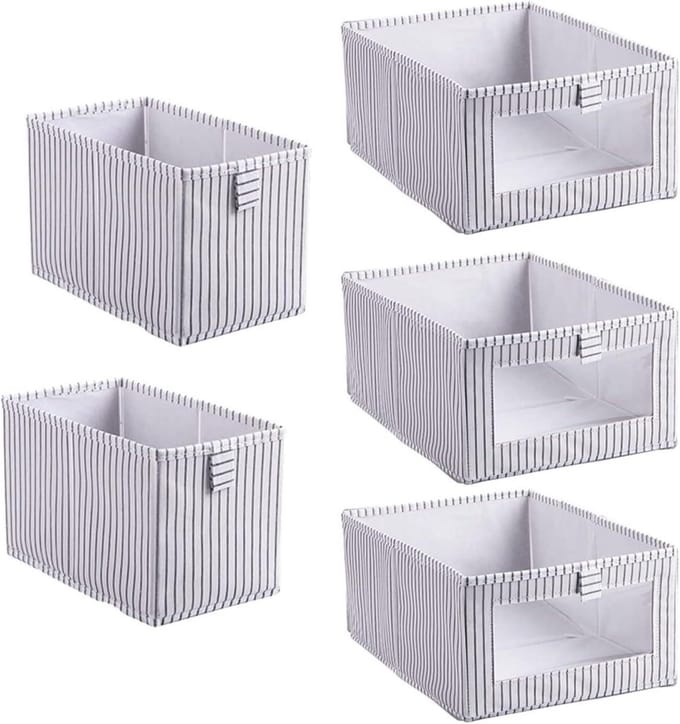 Opbergdozen Kleding - Opbergbakken Set - Ruimte Besparen - Verstevigd Karton - Set van 5 - Wit