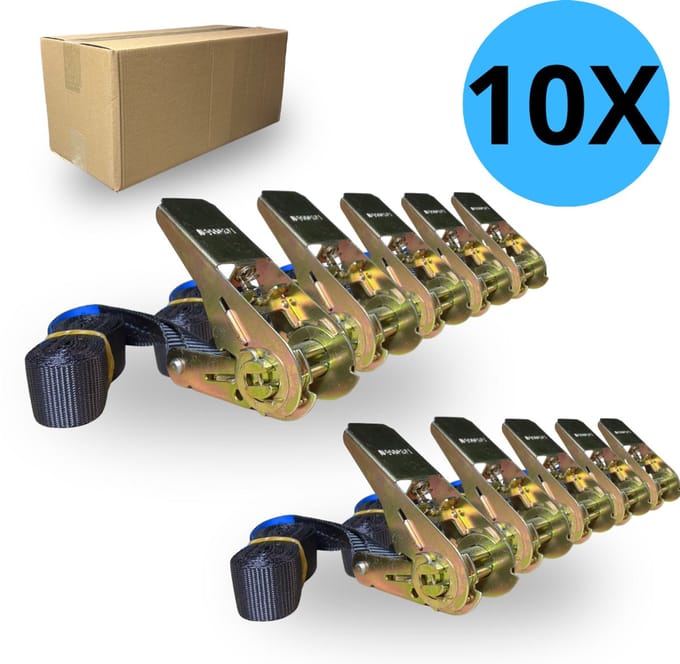 Spanbanden met ratel – 2 meter – 25 mm – 10 stuks - straps - spanband - Fietsband