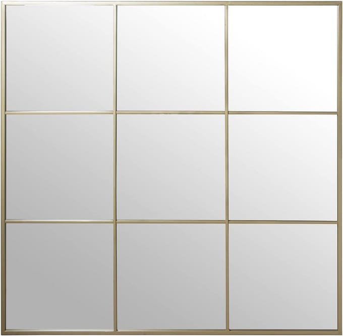 Grote Vierkante Wandspiegel met Vensterlook Goud Metaal 120x120 cm