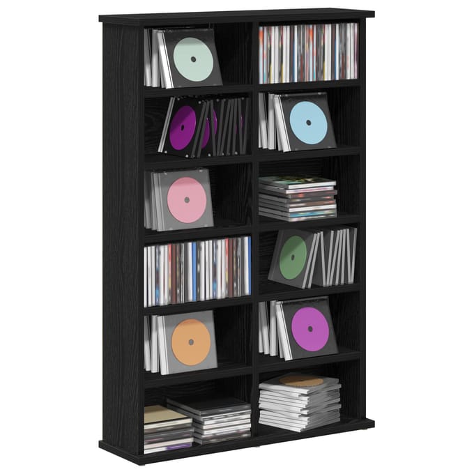 vidaXL - CD - Kast - Zwart - eiken - 60 - x - 17 - x - 92 - cm - Bewerkt - hout