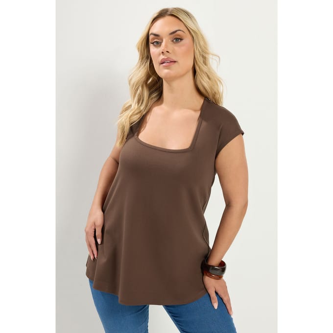 Yours Chocoladebruine Top Met Kapmouwtjes Size 50-52