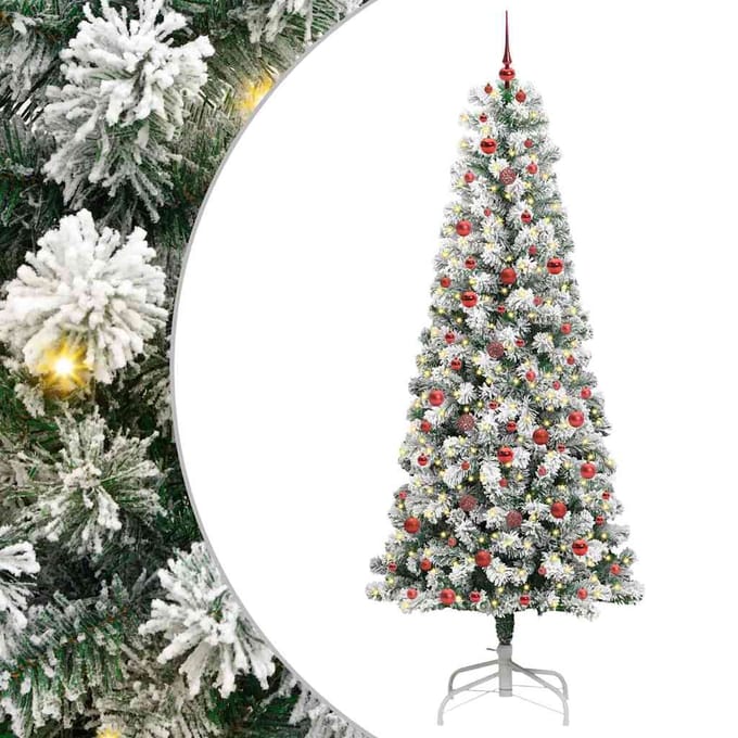 vidaXL - Kunstmatige - Hinged - Kerstboom - 300 - LED's - Groen - en - Wit - 240 - cm