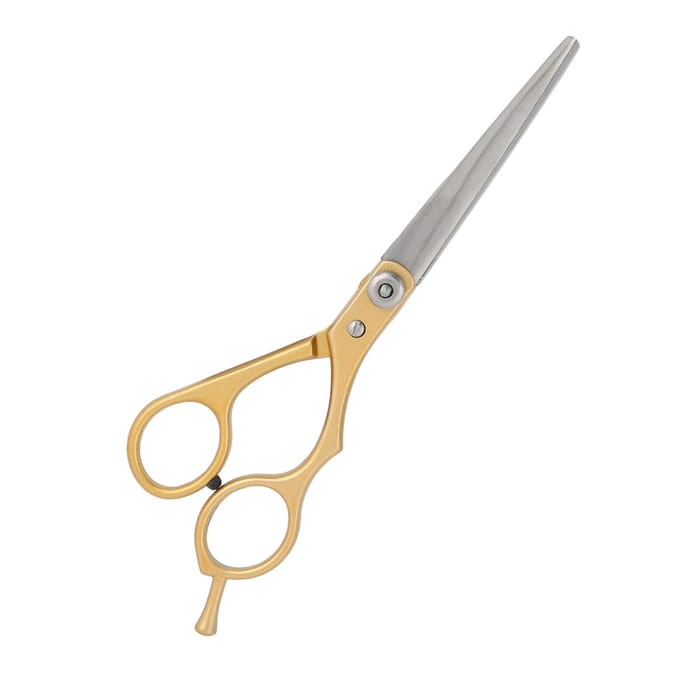 Professionele kappersschaar, kappersschaar, familiesalon, platte tanden, kappersgereedschap, goudkleurig gray