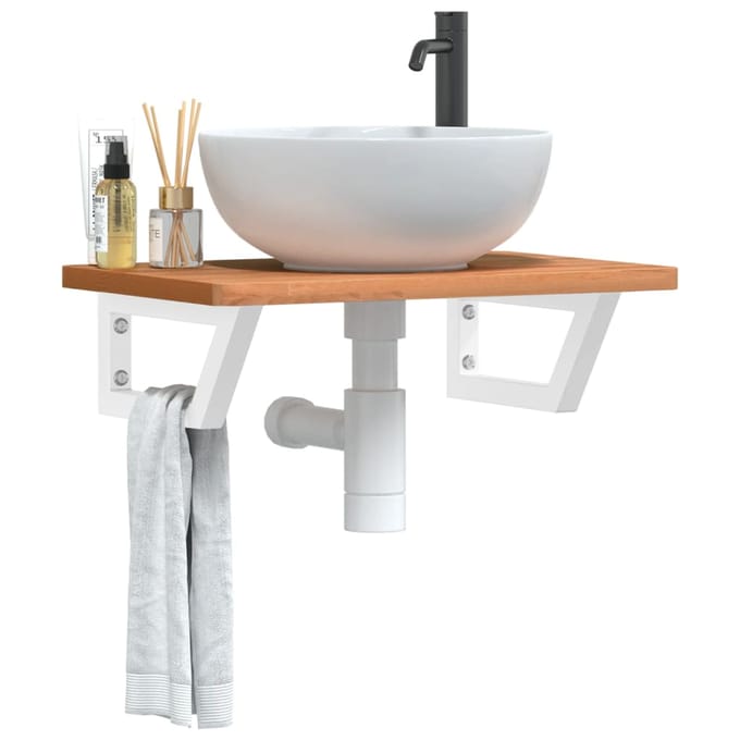 vidaXL - Badkamer - wandschap - staal - en - massief - beukenhout
