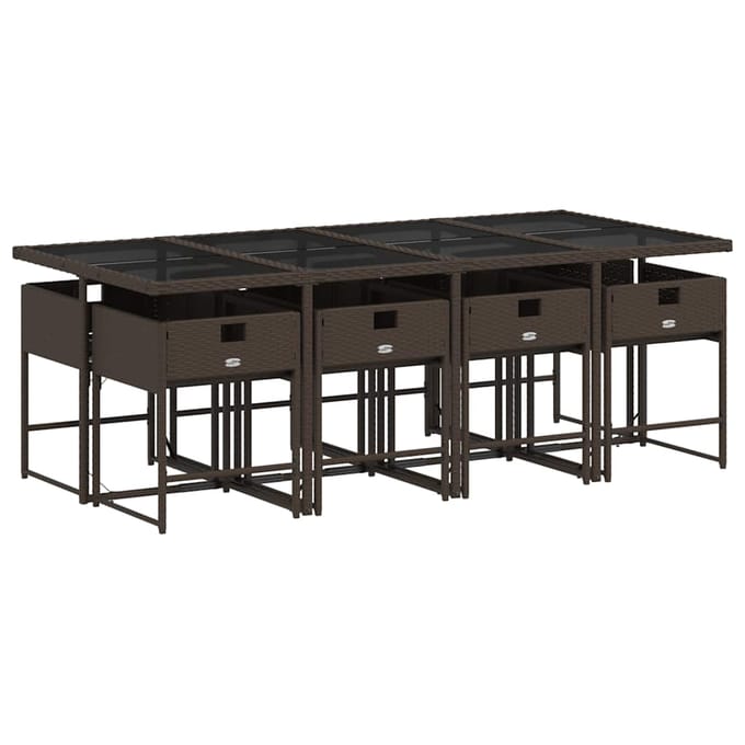 vidaXL - 9-delige - Tuinset - met - kussens - poly - rattan - bruin