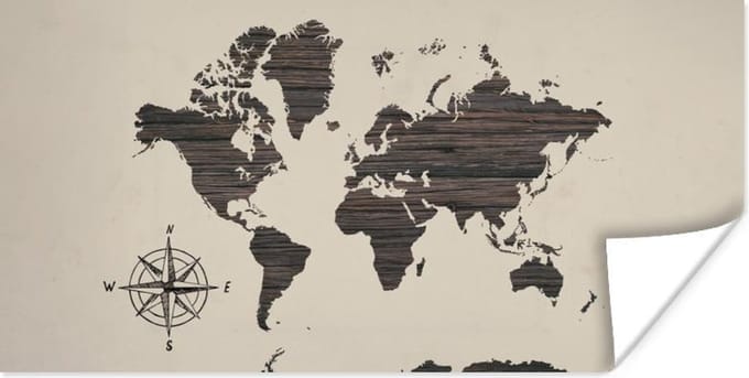 Muurdecoratie - Wereldkaart - Hout - Bruin - 80x40 cm - Poster