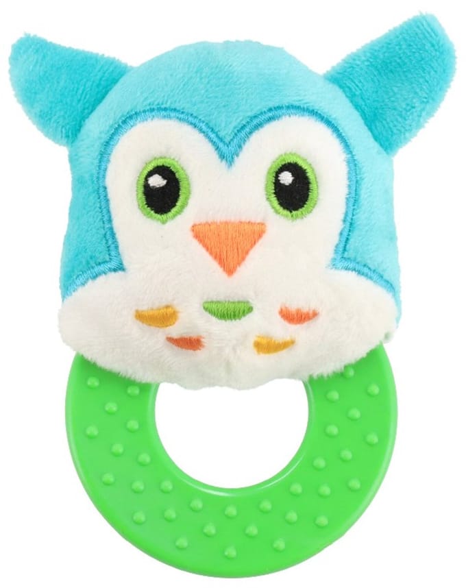 Baby Mix Uil pluche rammelaar met bijtring - Babyspeelgoed
