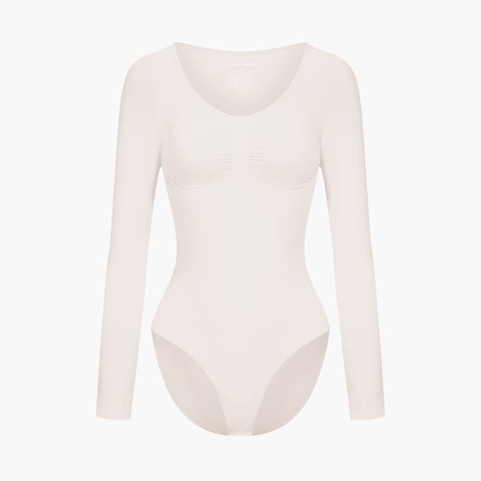 cfab - Bodysuit met corrigerende werking, lange mouwen en bijpassend slipje - Zand - S