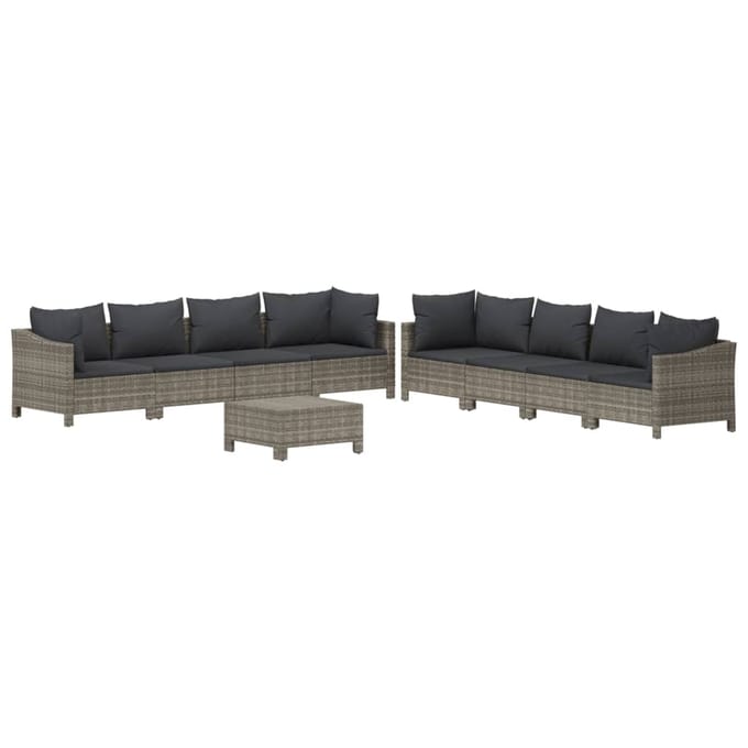 vidaXL - 9-delige - Loungeset - met - kussens - poly - rattan - grijs