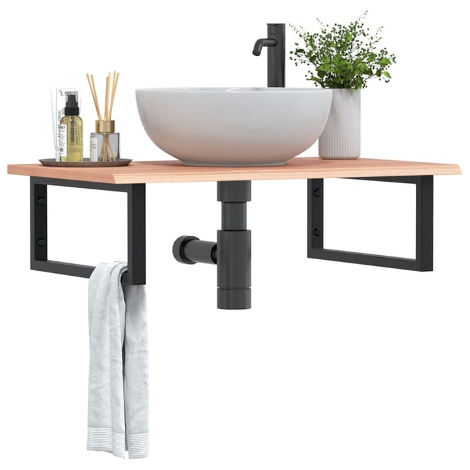 vidaXL - Badkamer - wandschap - staal - en - massief - eikenhout