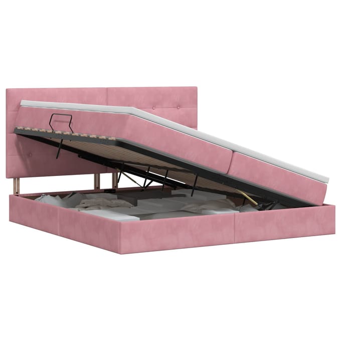 vidaXL - Opslag - bed - met - matras - met - hoofdeinde - Roze - 200 - x - 200 - cm - Fluweel