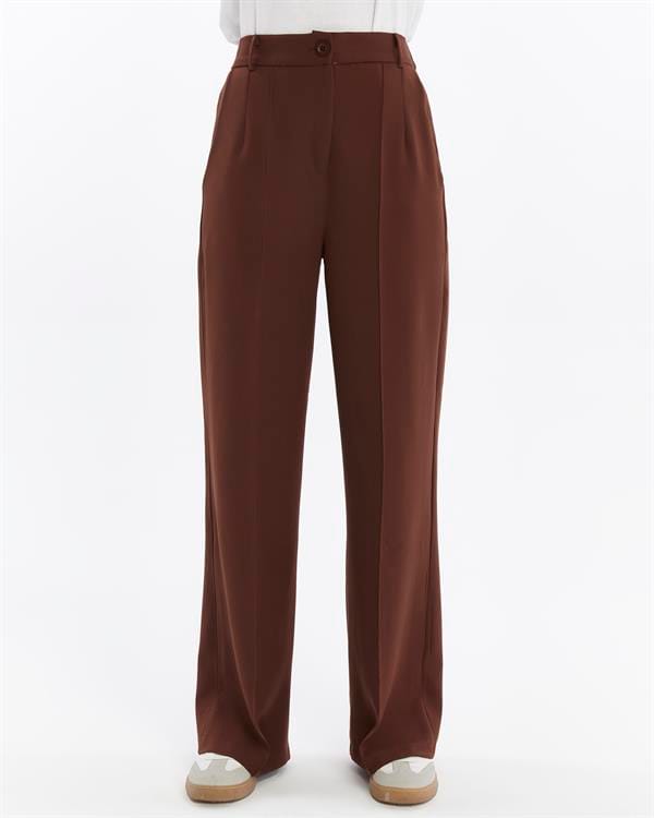 Dames Dubbel Crêpe Grassteek Detailed Zak Palazzo-broek Bruin