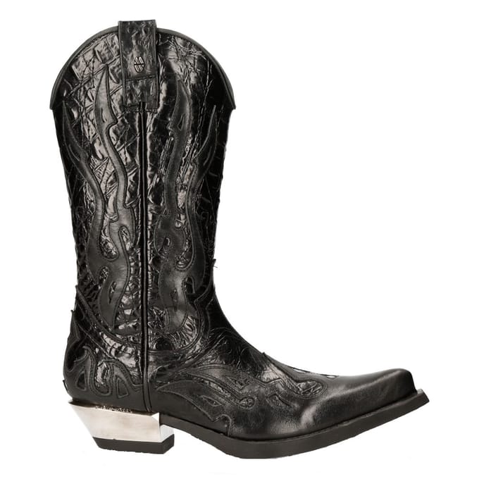 New Rock Flame geaccentueerde zwart lederen biker cowboylaarzen - M-7921-S1