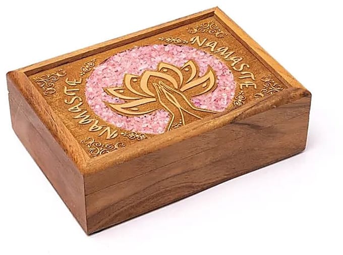 Tarot- of sieradendoos lotus namaste rozenkwarts