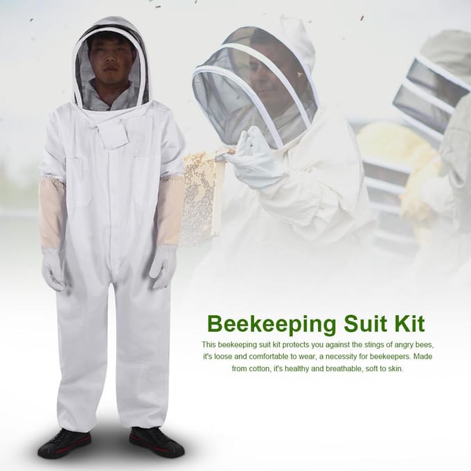 Professioneel Imker Beschermpak Handschoenen Imker Beschermingsuitrusting Jumpsuit(XXL) white