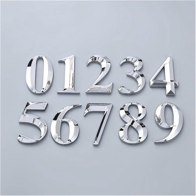 Huisnummer Sticker - Deurnummer Cijfer - Adres Aangeven - Zelfklevend Ontwerp - 7cm Hoog - Zilver