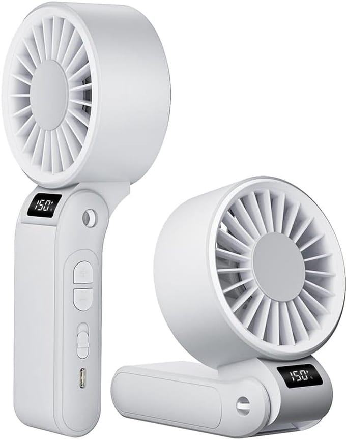 Mini Ventilator - 150 Traploos Turbo Ventilator - LED Display - Opvouwbaar Ontwerp - Draagbaar en Lichtgewicht - 3000mAh Batterij - USB-C Opladen - Wit