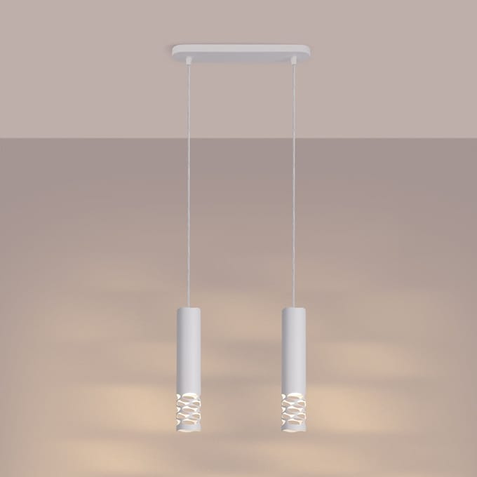 Hanglamp LIRO 2 met 2 kappen met golvende uitsparingen - Sollux Lighting - IP20 - Wit staal behuizing - 33 x 6 x 125 cm - 2 x GU10 LED, exclusief lichtbron - 2 x 10 W - Moderne hanglamp voor woonkamer, slaapkamer en eetkamer
