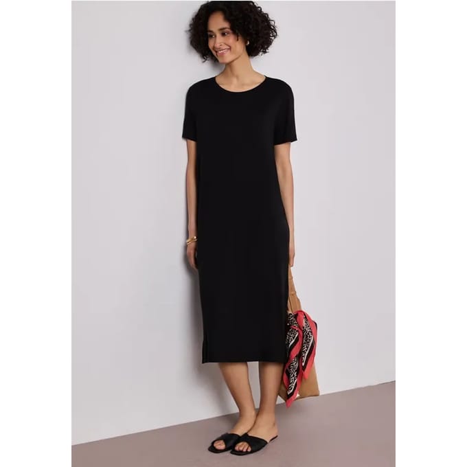 Midi-jurk met korte mouwen en splitdetail