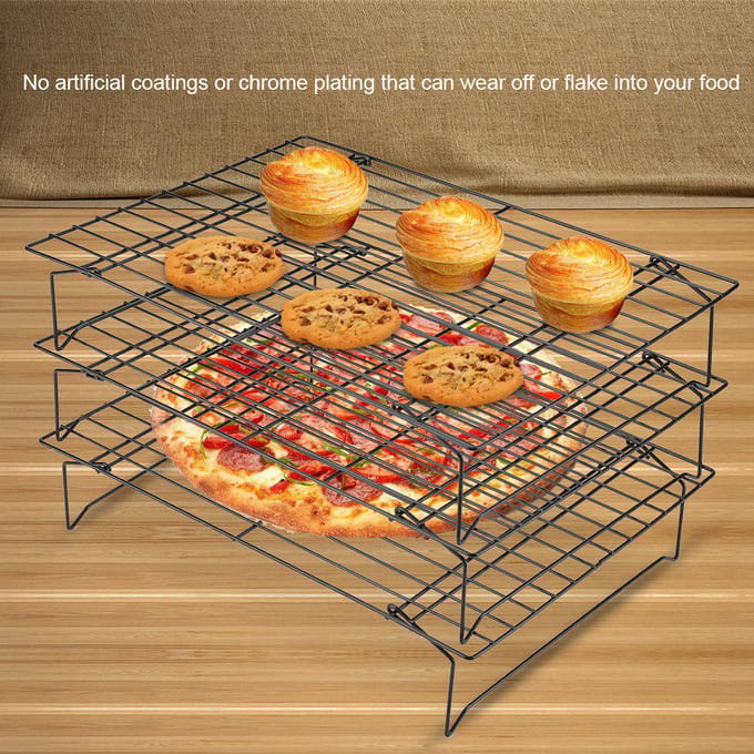 RVS Koelrek Anti-aanbak Kookgrillbakplaat Voor Koekjes / Cake / Brood zwart
