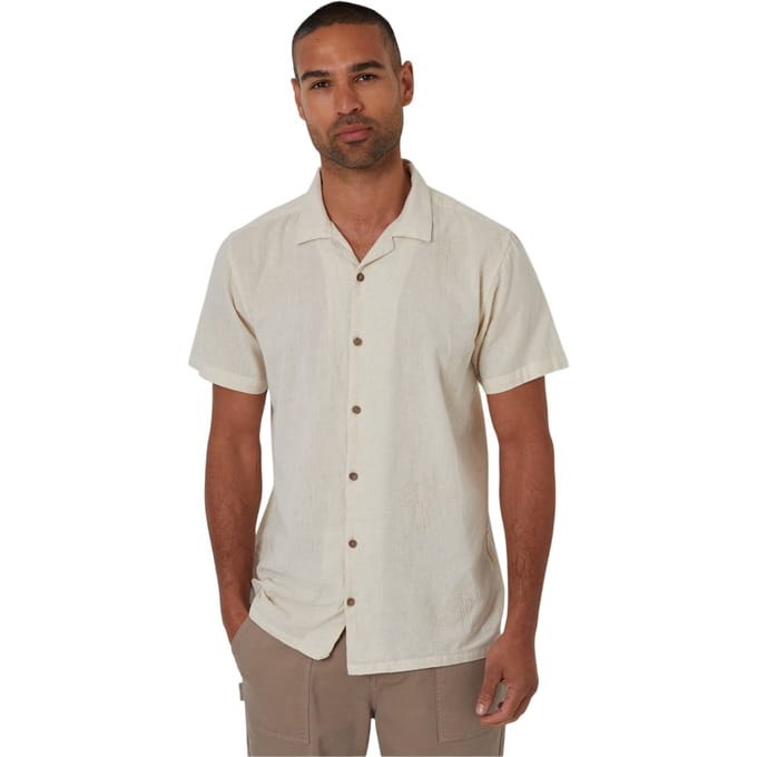 Threadbare Mannelijk Geborduurd Korte Mouwen Shirt (Natuurlijk)