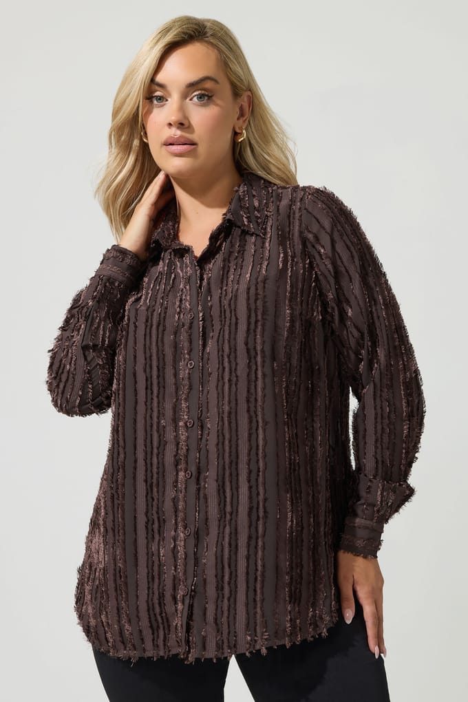 Yours London Chocoladebruin Overhemd Met Textuur En Strepen Size 48