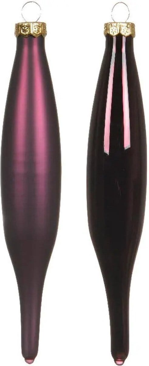 Decoris kerstbal pegels - 6x - aubergine paars - D15 cm - glas - kersthangers - ijspegels - kerstversiering