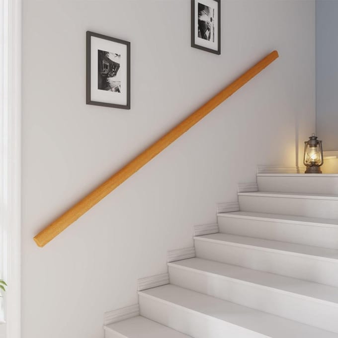 Houten trapleuning - Muursteun leuning - Veilig traplopen - Gladde afwerking - 03m - 61m - Houtkleur
