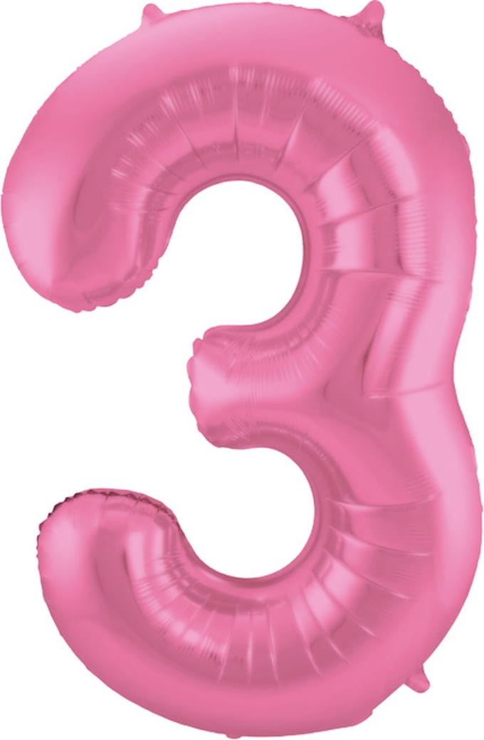 Folat - Folieballon Cijfer 3 Roze Metallic Mat - 86 cm