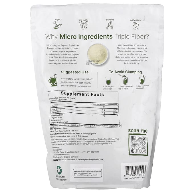 Micro Ingredients, Organic Triple Fiber, 2 lb (907 g)