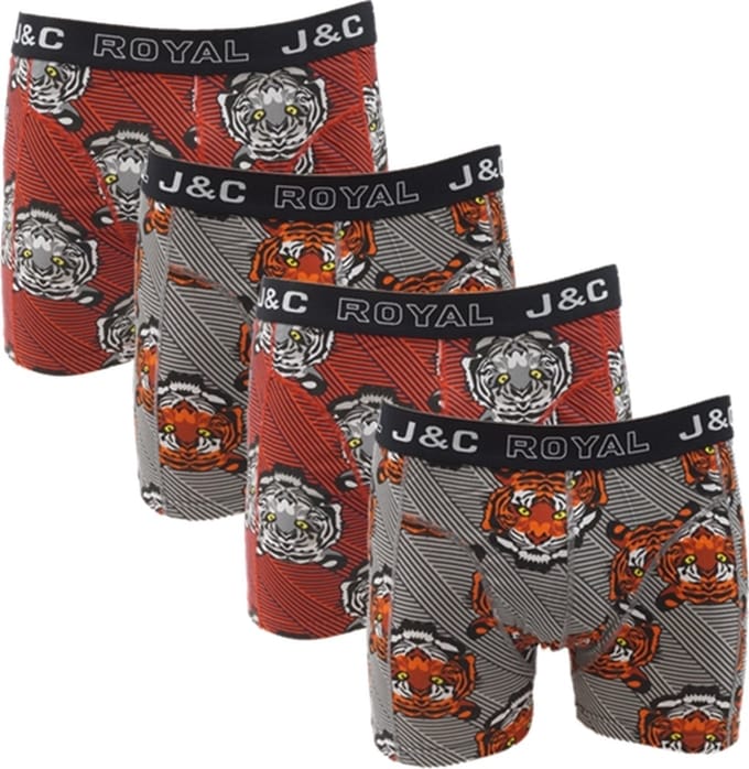 J&C Underwear heren boxershorts - 4-pack - maat S - Tijger
