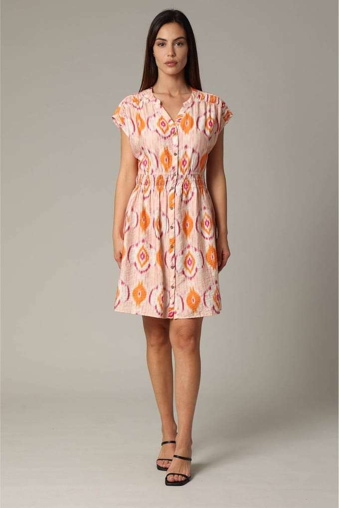 DEELUXE Middellange jurk met etnisch patroon en vleermuismouwen van viscose S